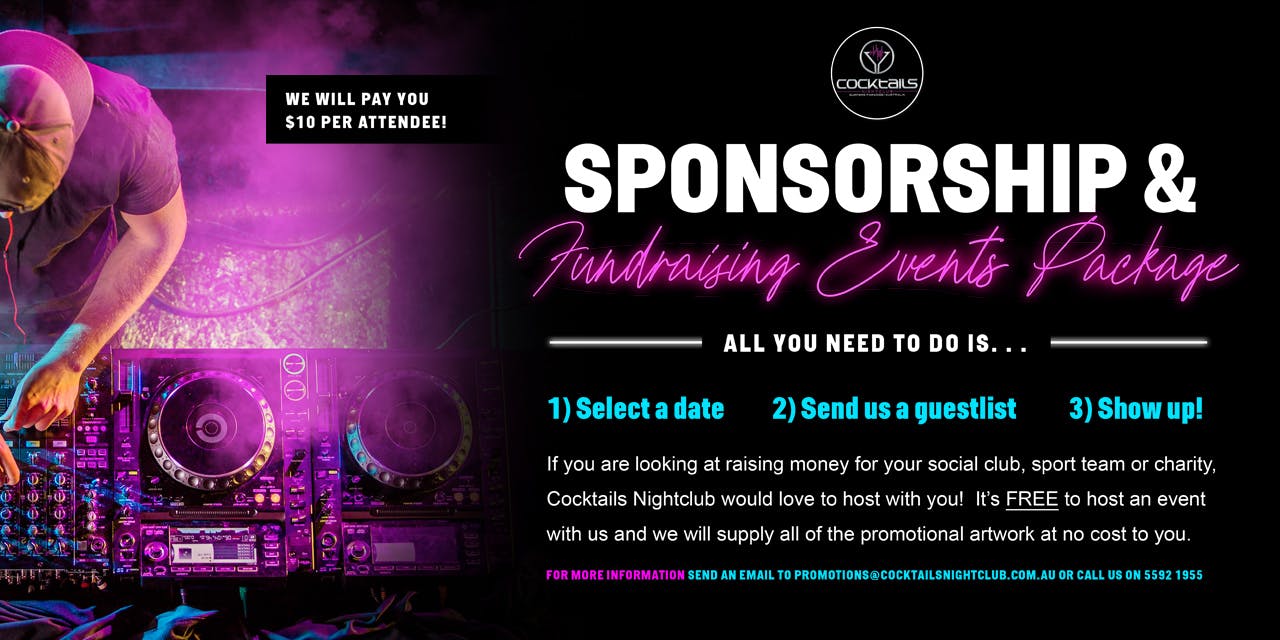 Fundraiser Bookings Cover Image showing the steps to book a fundraiser event at Cocktails Nightclub
